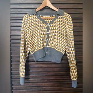 Gray and Yellow Geometric Cardigan